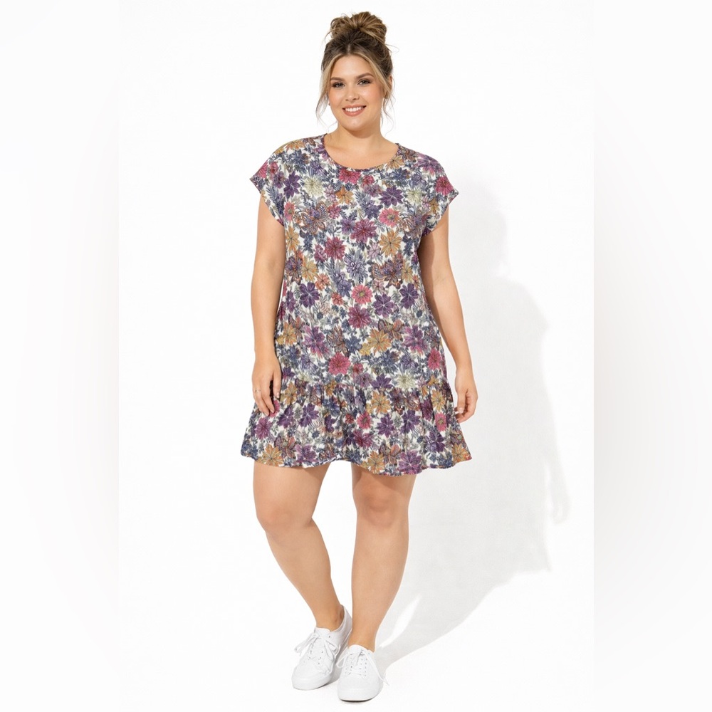 Jude Connally Floral Swing Dress Large Purple Pink Vacation Resort Cottagecore - Picture 2 of 3